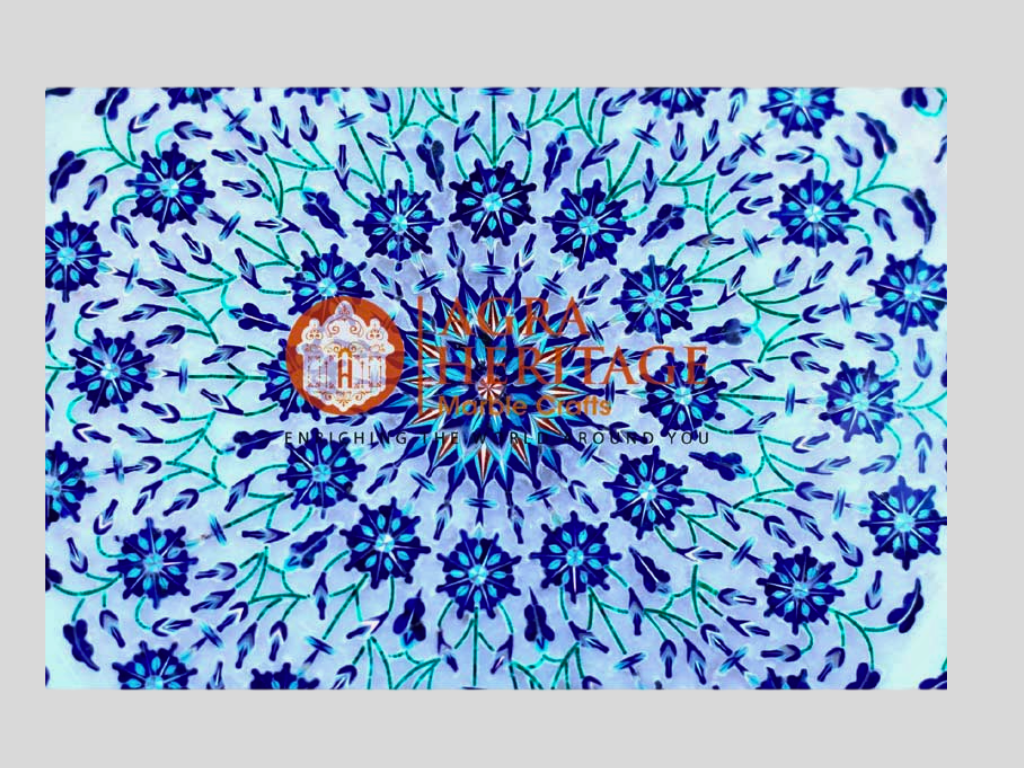 Lapis Lazuli Malachite Inlay Floral Design Marble Plate